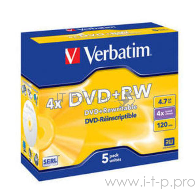 Диск DVD+RW Verbatim 4.7Gb 4x Jewel case (1шт) (43229)
