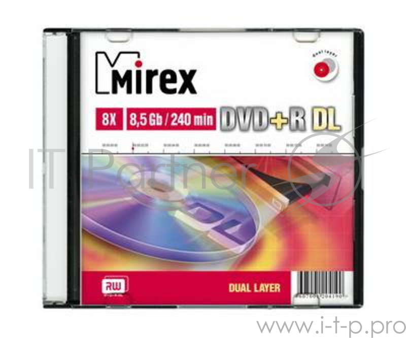 Диск DVD+R Mirex 8.5 Gb, 8x, Slim Case (1), Dual Layer (1/50)
