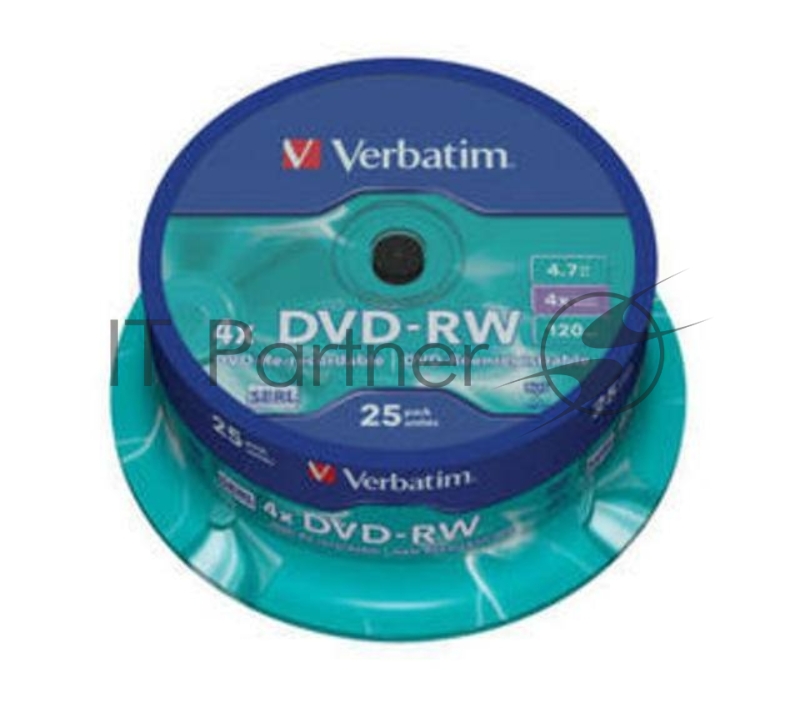 Диск DVD-RW Verbatim 4.7Gb 4x Cake Box (25шт) (43639)