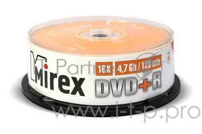 Диск DVD+R Mirex 4.7 Gb, 16x, Cake Box (25), (25/300)