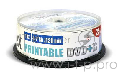 Диск DVD+R Mirex 4.7 Gb, 16x, Cake Box (25), Ink Printable (25/300)