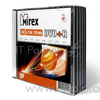 Диск DVD+R Mirex 4.7 Gb, 16x, Slim Case (5), (5/200)