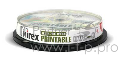 Диск DVD-R Mirex 4.7 Gb, 16x, Cake Box (10), Ink Printable (10/300)