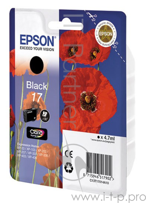Картридж Epson Expression Home XP-33/103/203/207/303/306/406 (O) C13T17014A10, BK