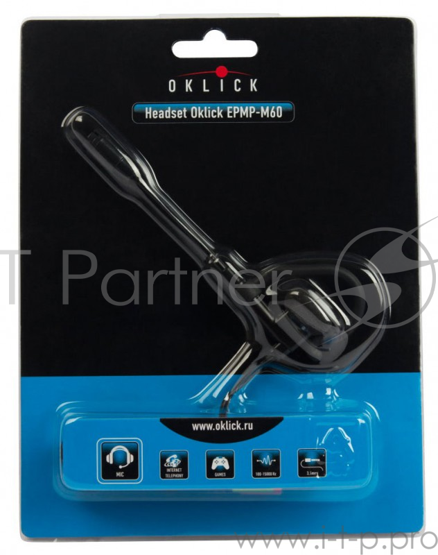 Наушники с микрофоном Oklick EPMP-M60 черный 1.8м вкладыши крепление за ухом