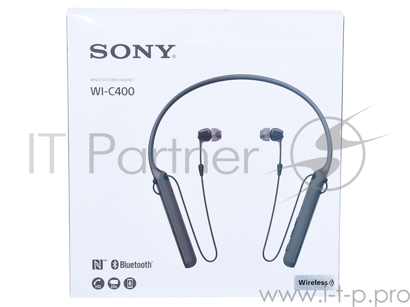 Гарнитура вкладыши Sony WI-C400 черный беспроводные bluetooth (нашейный держатель)