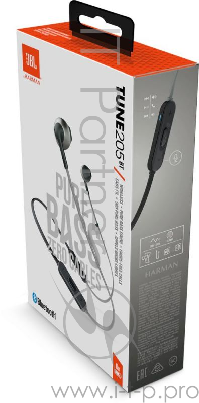 Гарнитура вкладыши JBL T205BT белый/серебристый беспроводные bluetooth (в ушной раковине)