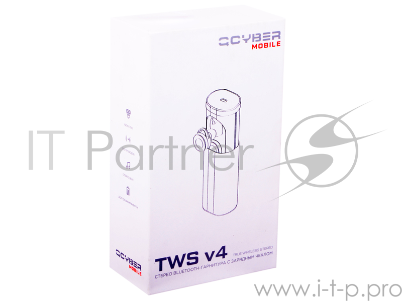 Гарнитура QCYBER QM-01-004DV01 TWS v4,зарядный чехол (250мАч). Bluetooth 4.1, радиус 10м.