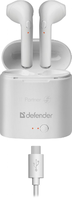 Гарнитура Defender Twins 630 белый,TWS, Bluetooth