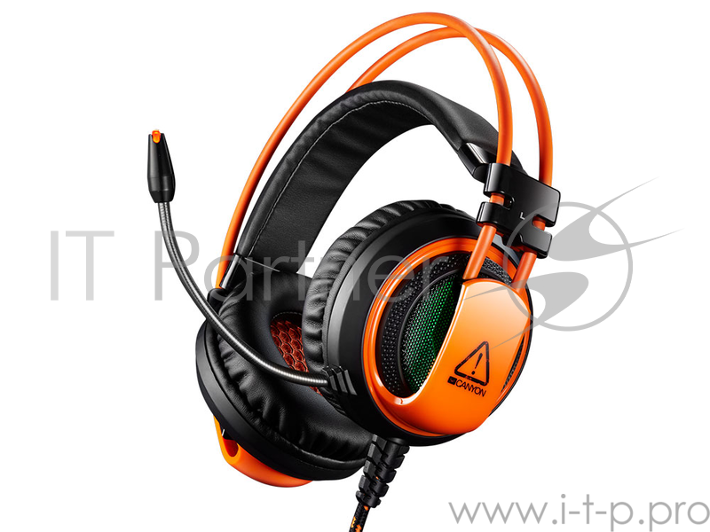 Гарнитура CANYON (3.5mm jack, USB, вибрация, микрофон,регулятор громкости,2M) чёрный-оранжевый (7XC