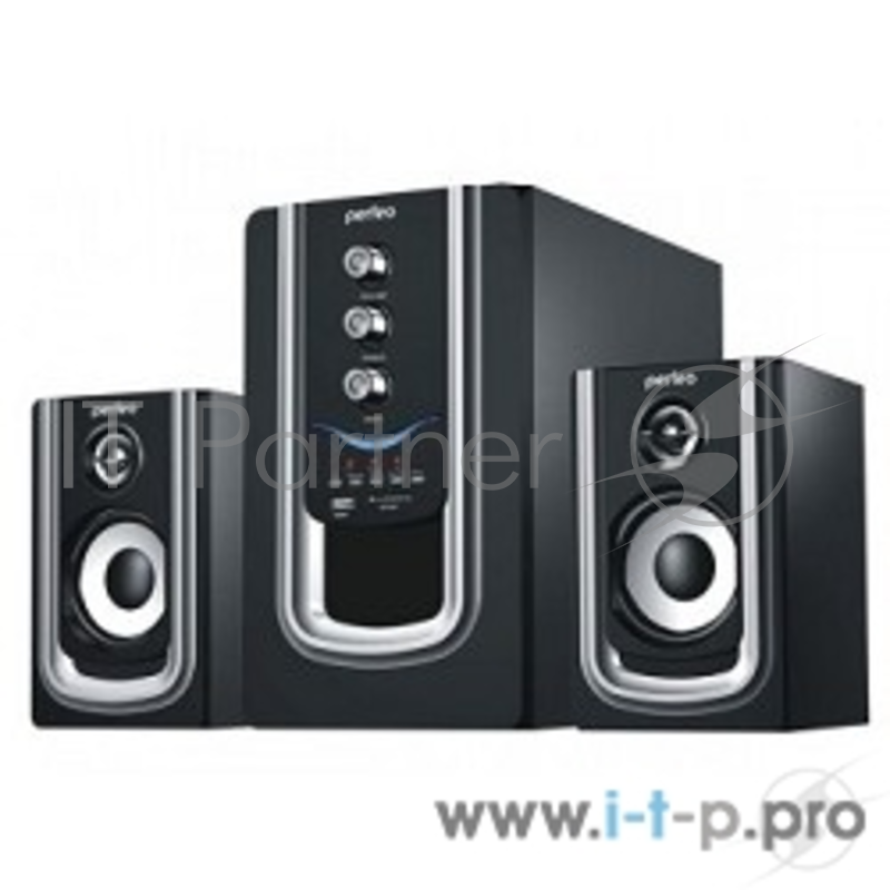 Perfeo колонки 2.1 Rivera PF-102 {FM-тюнер, USB/SD, ПДУ, 20Вт+5х2Вт, чёрн-серебр}