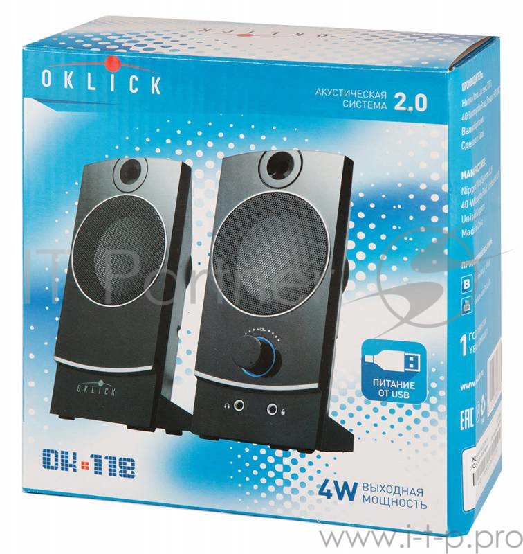Колонки Oklick OK-118 2.0 черный 4Вт портативные