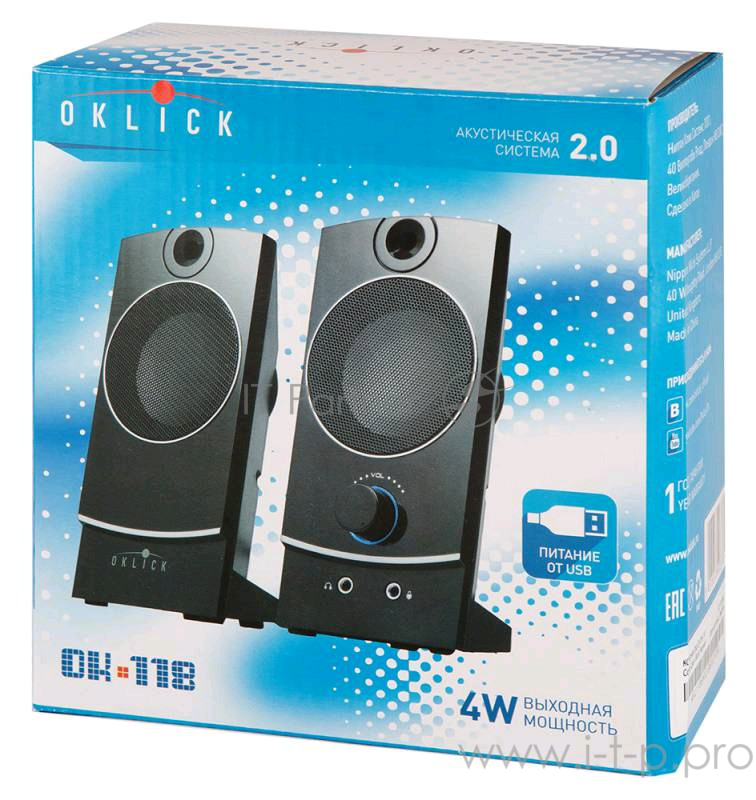 Колонки Oklick OK-118 2.0 черный 4Вт портативные