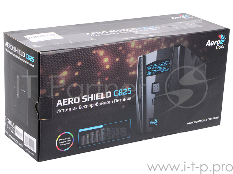 ИБП Aerocool Aero Shield C825 , 825 ВА / 480 Вт, линейно-интерактивный, 2 розетки Schuko, аккумулято
