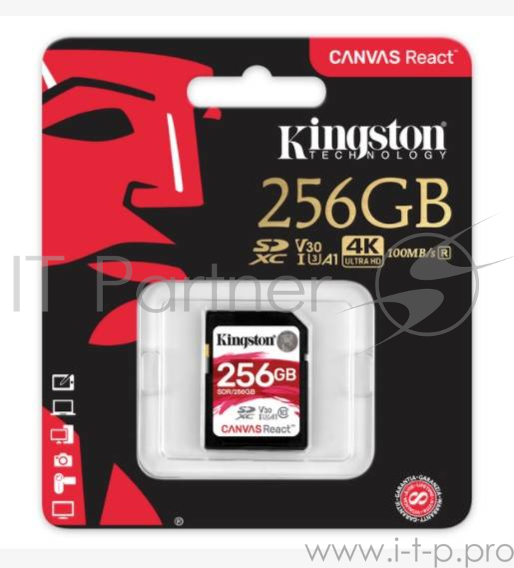 Флеш Карта SD 256GB Kingston SD Class 10 UHS-I U3 V30 Canvas React 80Mb/s