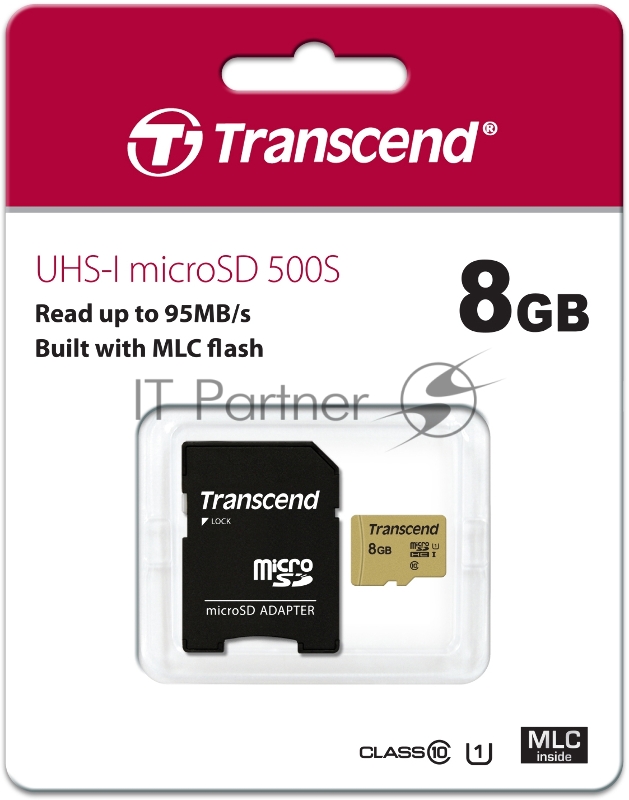 Флеш карта microSD 8GB Transcend microSDHC Class 10 UHS-I U-1 (SD адаптер), MLC