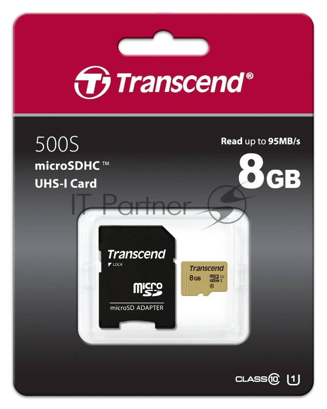 Флеш карта microSD 8GB Transcend microSDHC Class 10 UHS-I U-1 (SD адаптер), MLC