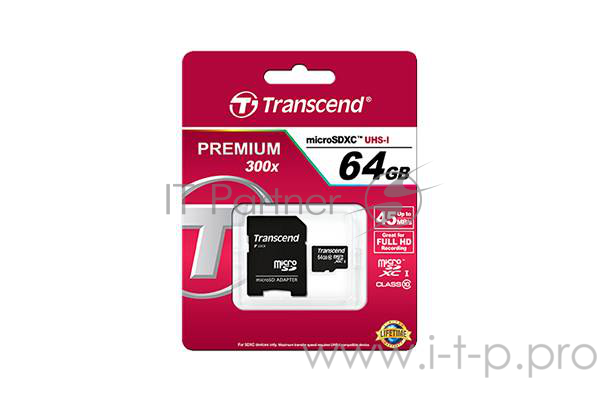 Флеш Карта MicroSD 64GB Transcend Class10 U1 UHS-I (TS64GUSD10)