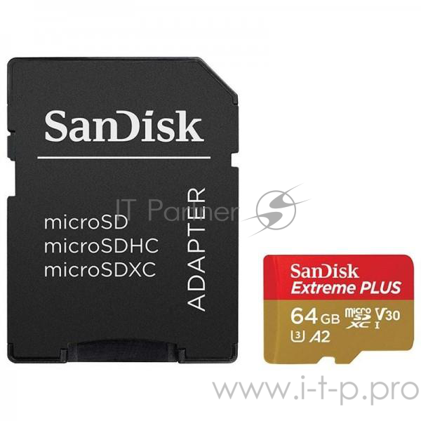Флеш карта microSD 64GB SanDisk microSDXC Class 10 UHS-I A2 C10 V30 U3 Extreme Plus (SD адаптер) 170