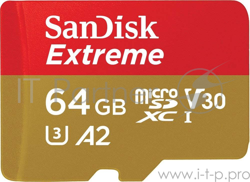 Флеш карта microSD 64GB SanDisk microSDXC Class 10 UHS-I A2 C10 V30 U3 Extreme (SD адаптер) 160MB/s