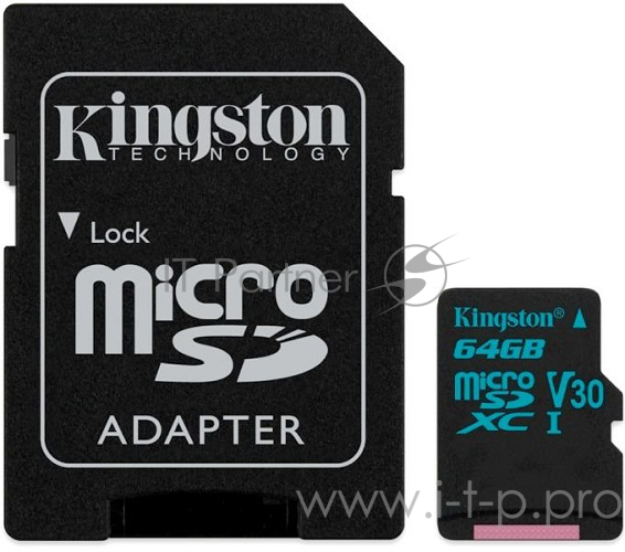 Флеш Карта MicroSD 64GB Kingston MicroSD Class UHS-I U3 V30 Canvas Go (SD адаптер) 45MB/s