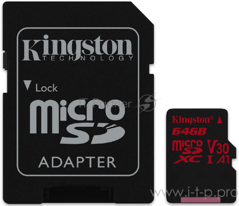 Флеш Карта MicroSD 64GB Kingston MicroSD Class UHS-I U3 V30 Canvas React (SD адаптер) 80MB/s