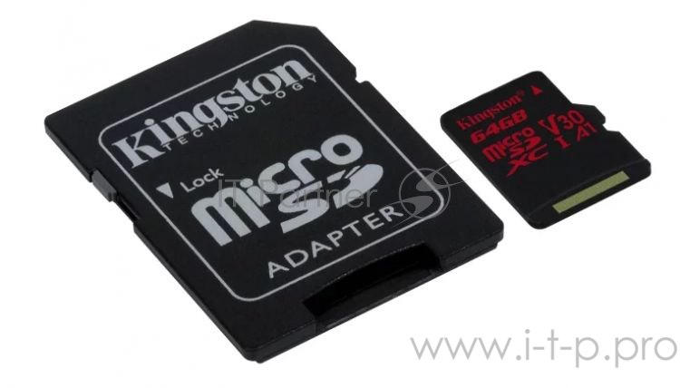 Флеш Карта MicroSD 64GB Kingston MicroSD Class UHS-I U3 V30 Canvas React (SD адаптер) 80MB/s