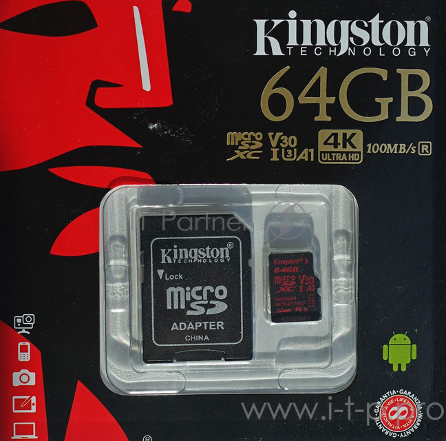 Флеш Карта MicroSD 64GB Kingston MicroSD Class UHS-I U3 V30 Canvas React (SD адаптер) 80MB/s