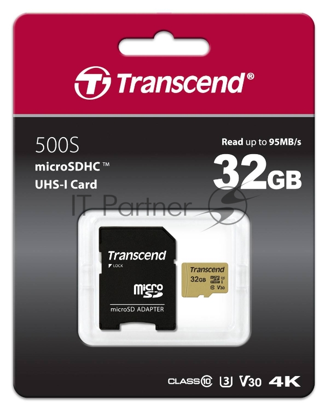 Флеш карта microSD 32GB Transcend microSDHC Class 10 UHS-1 U-3, V30, (SD адаптер), MLC