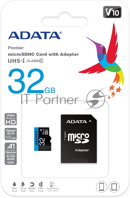 Флеш карта microSD 32GB A-DATA microSDHC Class 10 UHS-I A1 100/20 MB/s (SD адаптер)