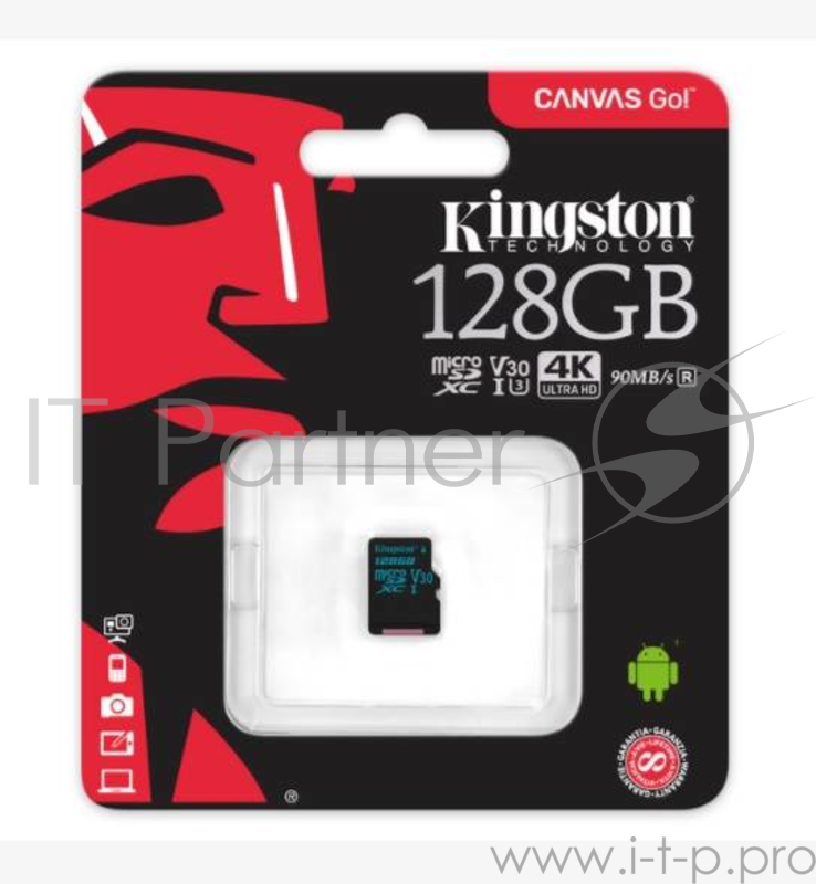 Флеш Карта MicroSD 128GB Kingston MicroSD Class UHS-I U3 V30 Canvas Go 45MB/s