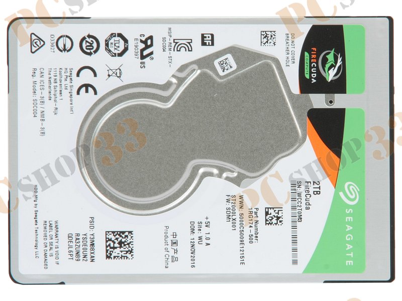 Гибридный диск 2ТБ 2.5 Seagate FireCuda ST2000LX001, 5400об./мин., 128МБ, 8ГБ flash (SATA III)