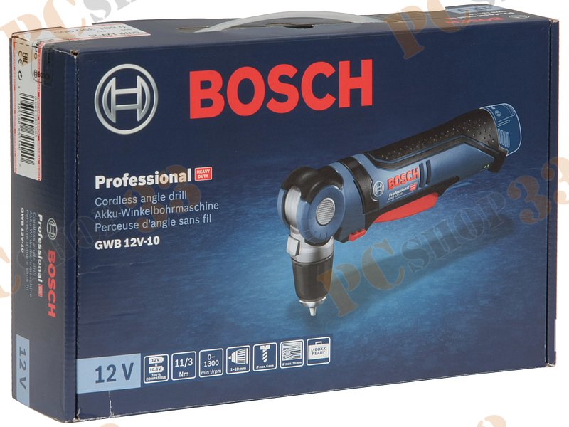 Дрель-шуруповёрт Bosch GWB 12V-10 Professional 0601390905, аккум., угловая (Li-Ion 10.8/12В, 1300об./мин., быстроз.) (без аккум.)