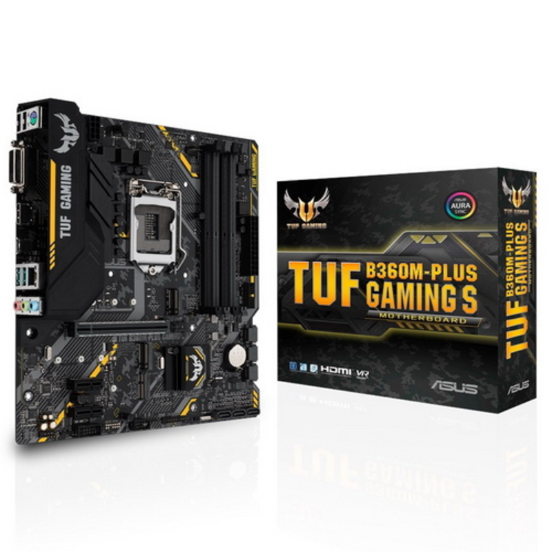 Мат. плата Socket1151 ASUS TUF B360M-PLUS GAMING S (iB360, 4xDDR4, M.2, SATA III, PCI-E, DVI, HDMI, 1Гбит LAN, USB3.1, mATX)