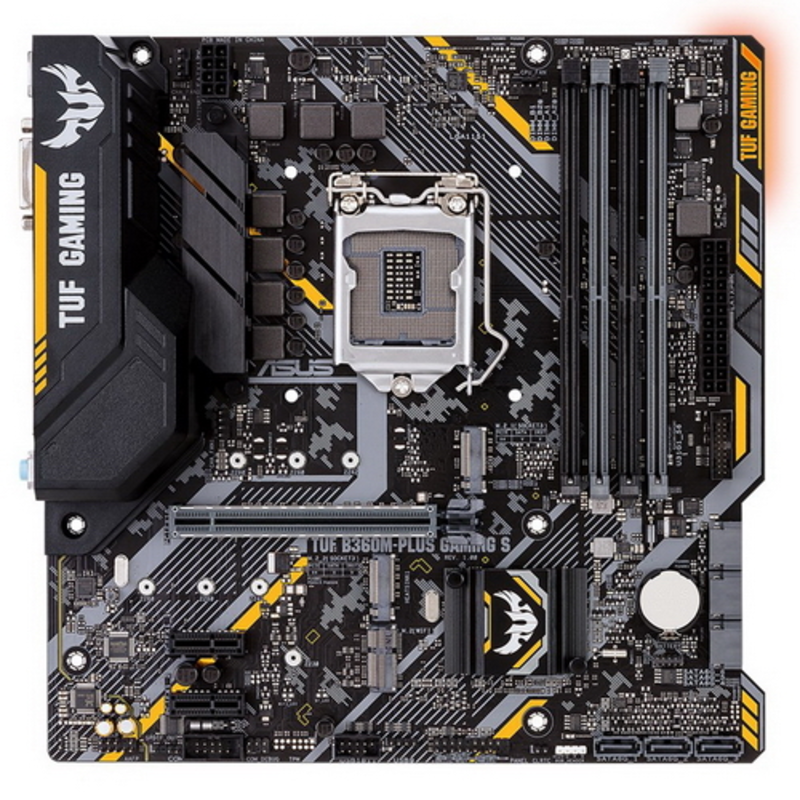 Мат. плата Socket1151 ASUS TUF B360M-PLUS GAMING S (iB360, 4xDDR4, M.2, SATA III, PCI-E, DVI, HDMI, 1Гбит LAN, USB3.1, mATX)