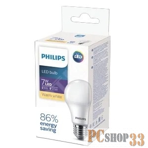 Светодиодные лампы Philips Лампа светодиодная LEDBulb LED 7Вт E27 3000K 230V A60 RCA EcoHome (929001955107)