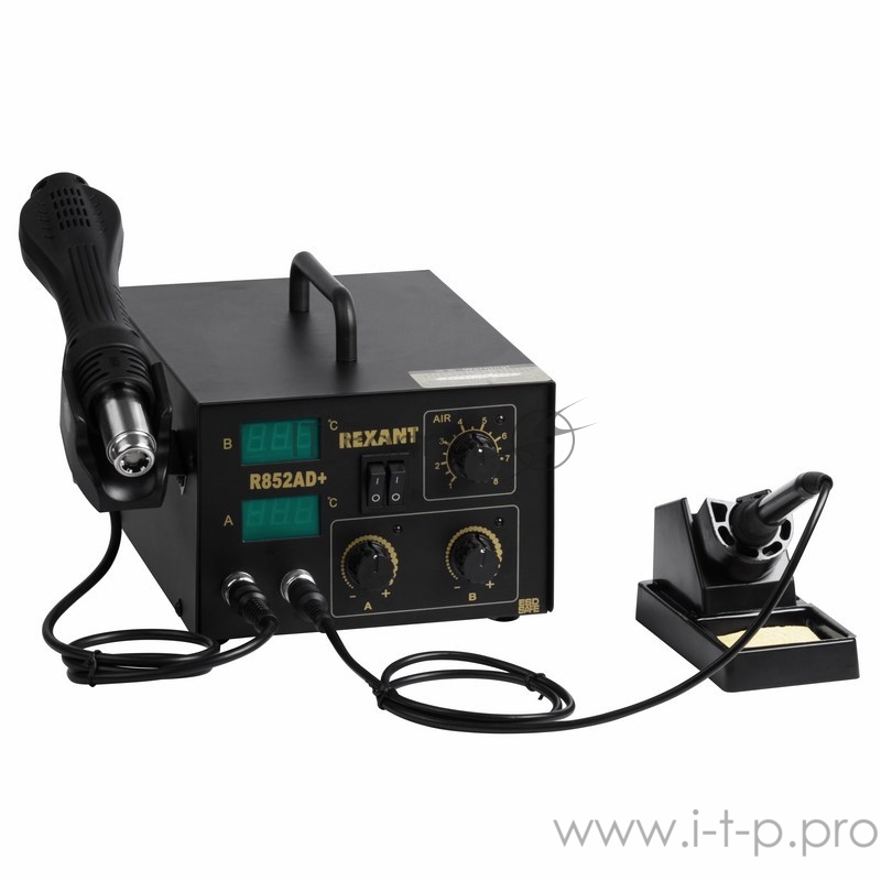 Паяльные лампы (Автомобильные) Rexant 12-0724 Паяльная станция (паяльник + термофен) с цифровым дисплеем 100-480°С (R852AD+)