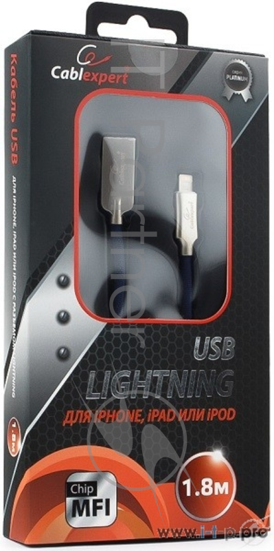Кабель Cablexpert Кабель для Apple CC-P-APUSB02Bl-1.8M MFI, AM/Lightning, серия Platinum, длина 1.8м, синий, блистер