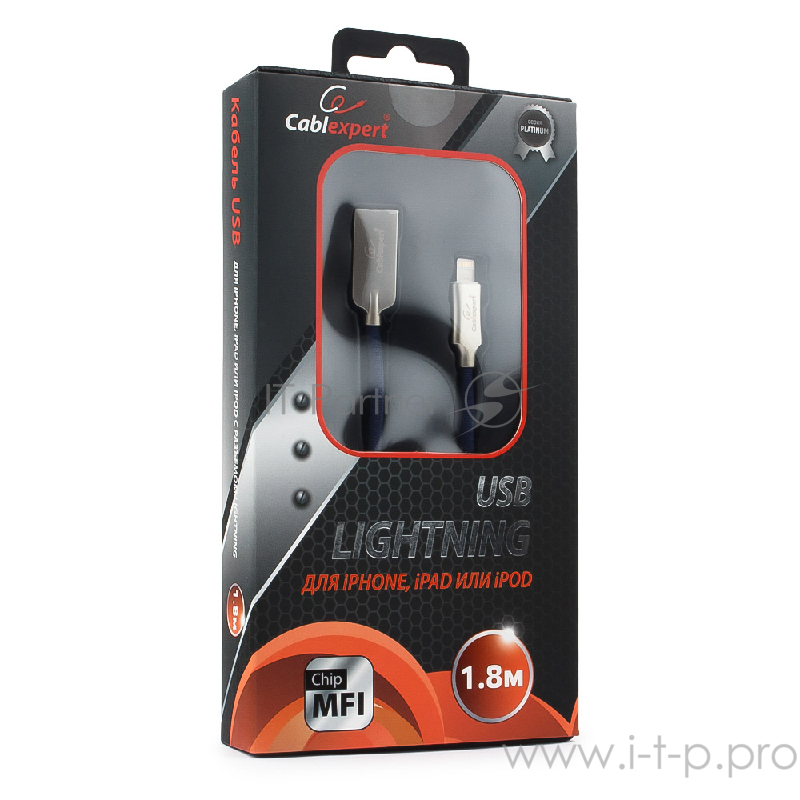 Кабель Cablexpert Кабель для Apple CC-P-APUSB02Bl-1.8M MFI, AM/Lightning, серия Platinum, длина 1.8м, синий, блистер