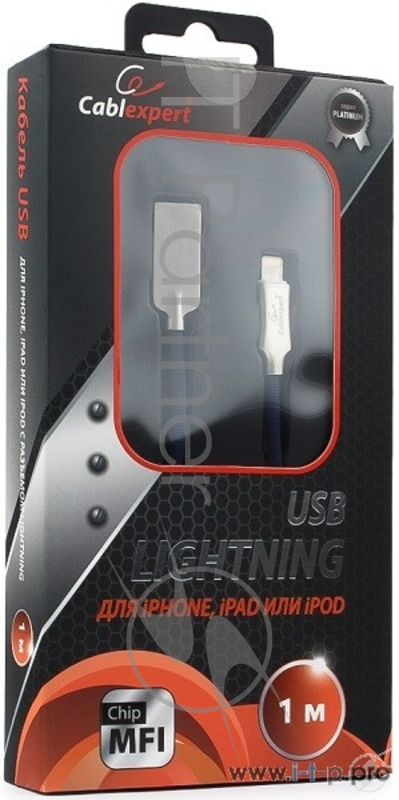 Кабель Cablexpert Кабель для Apple CC-P-APUSB02Bl-1M MFI, AM/Lightning, серия Platinum, длина 1м, синий, блистер