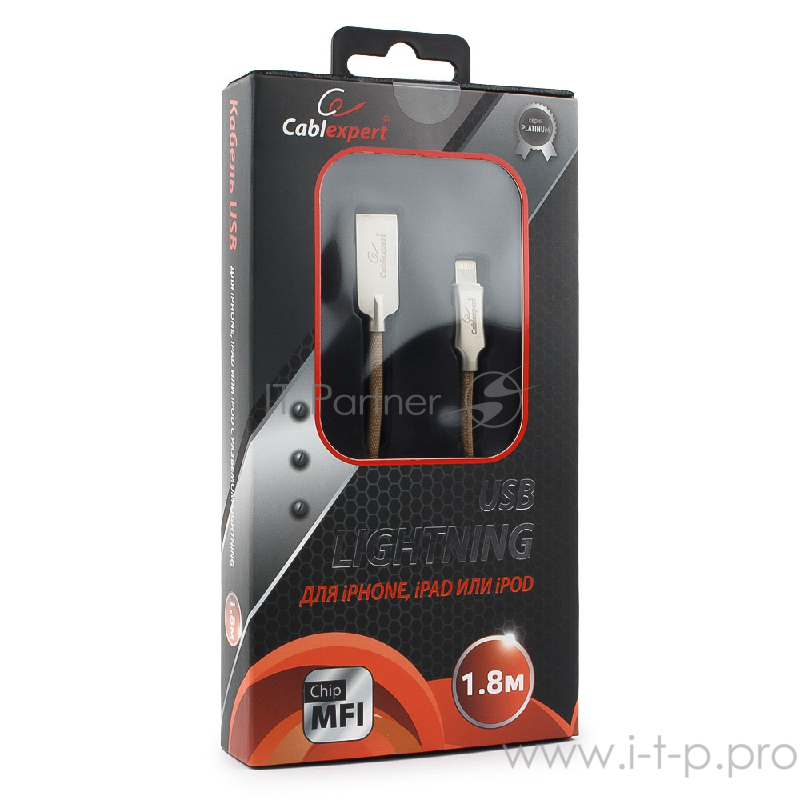 Кабель Cablexpert Кабель для Apple CC-P-APUSB02Gd-1.8M MFI, AM/Lightning, серия Platinum, длина 1.8м, золотой, блистер