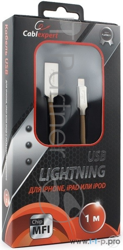 Кабель Cablexpert Кабель для Apple CC-P-APUSB02Gd-1M MFI, AM/Lightning, серия Platinum, длина 1м, золотой, блистер