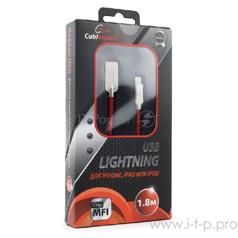 Кабель Cablexpert Кабель для Apple CC-P-APUSB02R-1.8M MFI, AM/Lightning, серия Platinum, длина 1.8м, красный, блистер