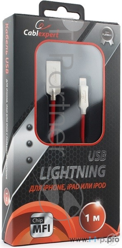 Кабель Cablexpert Кабель для Apple CC-P-APUSB02R-1M MFI, AM/Lightning, серия Platinum, длина 1м, красный, блистер
