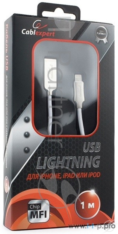 Кабель Cablexpert Кабель для Apple CC-P-APUSB02W-1M MFI, AM/Lightning, серия Platinum, длина 1м, белый, блистер