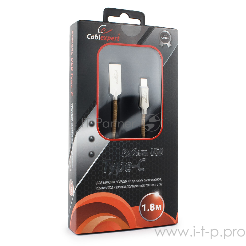 Кабель Cablexpert Кабель USB 2.0 CC-P-USBC02Gd-1.8M AM/Type-C, серия Platinum, длина 1.8м, золотой, блистер