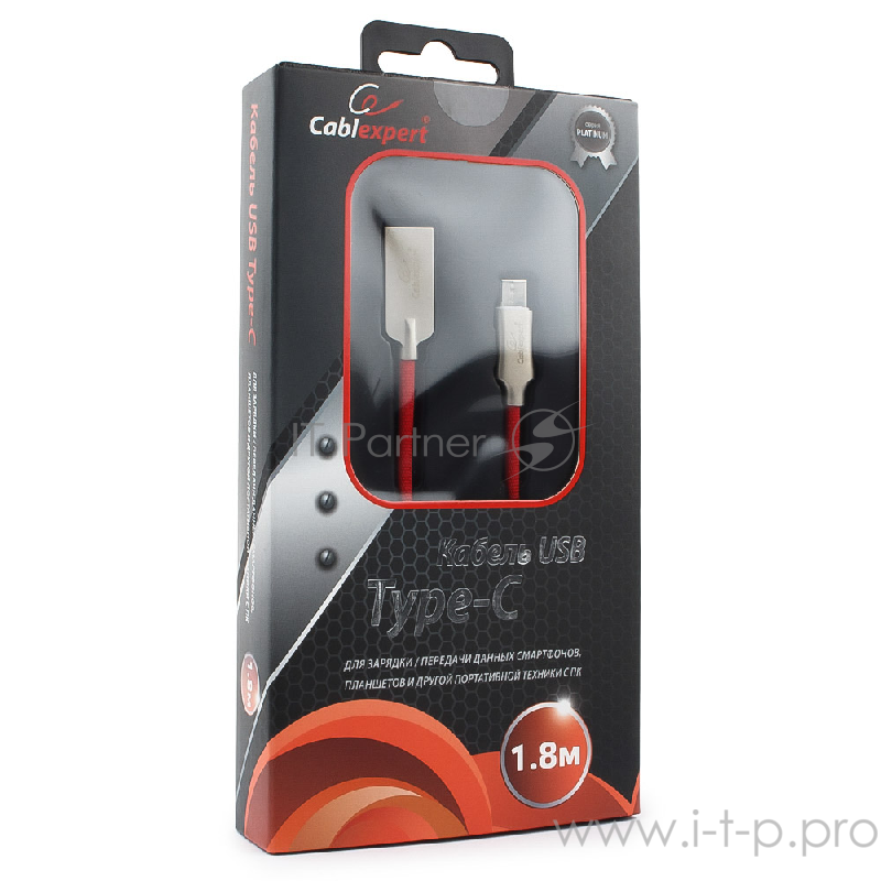 Кабель Cablexpert Кабель USB 2.0 CC-P-USBC02R-1.8M AM/Type-C, серия Platinum, длина 1.8м, красный, блистер