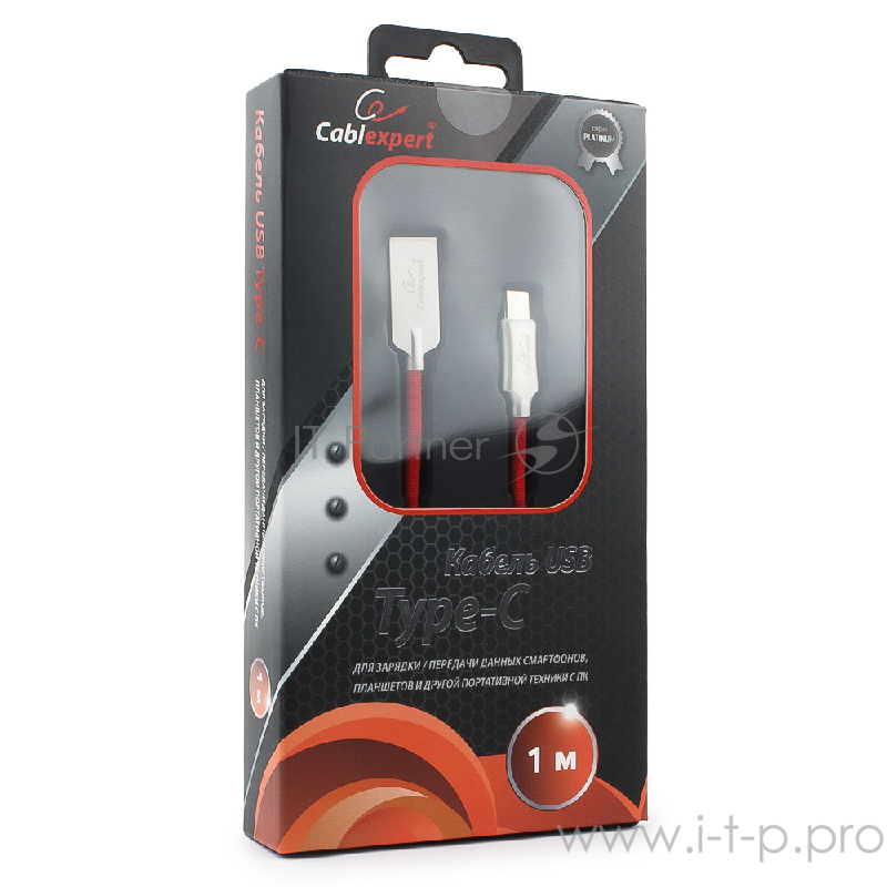 Кабель Cablexpert Кабель USB 2.0 CC-P-USBC02R-1M AM/Type-C, серия Platinum, длина 1м, красный, блистер