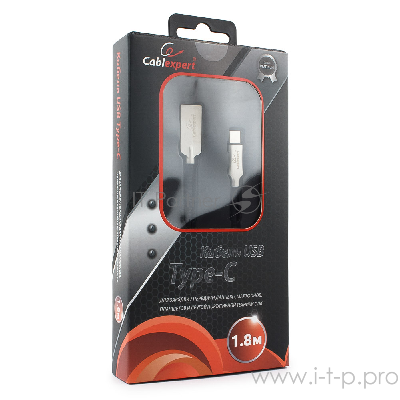 Кабель Cablexpert Кабель USB 2.0 CC-P-USBC02Bk-1.8M AM/Type-C, серия Platinum, длина 1.8м, черный, блистер