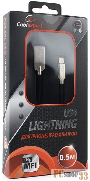 Кабель Cablexpert Кабель для Apple CC-P-APUSB02Bk-0.5M MFI, AM/Lightning, серия Platinum, длина 0.5м, черный, блистер
